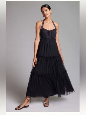 NWT Maeve Black Halter Tiered Maxi Dress